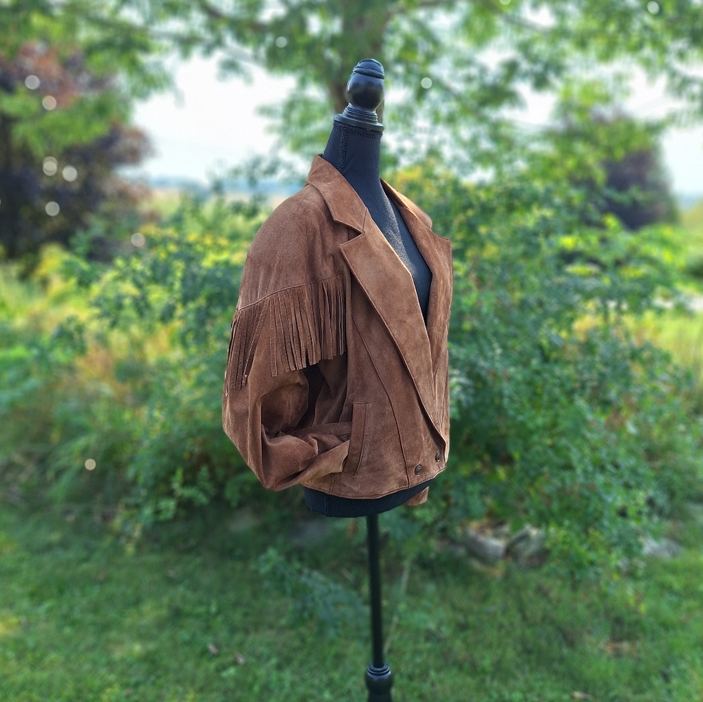 (12) Vintage Suede Leather Western Tassle Jacket from The Olde Hide House (90's)